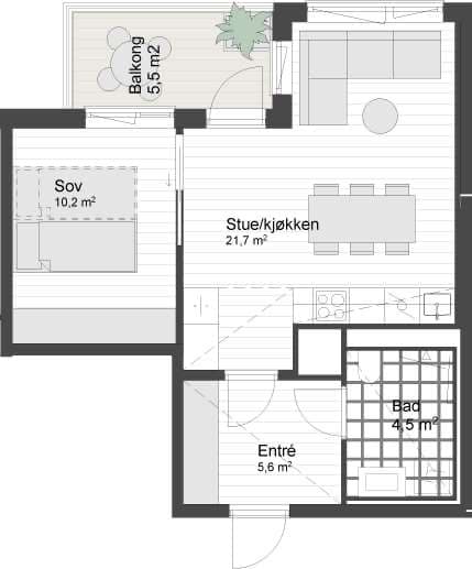 Leilighet 258 - Toppleilighet med kveldssol.